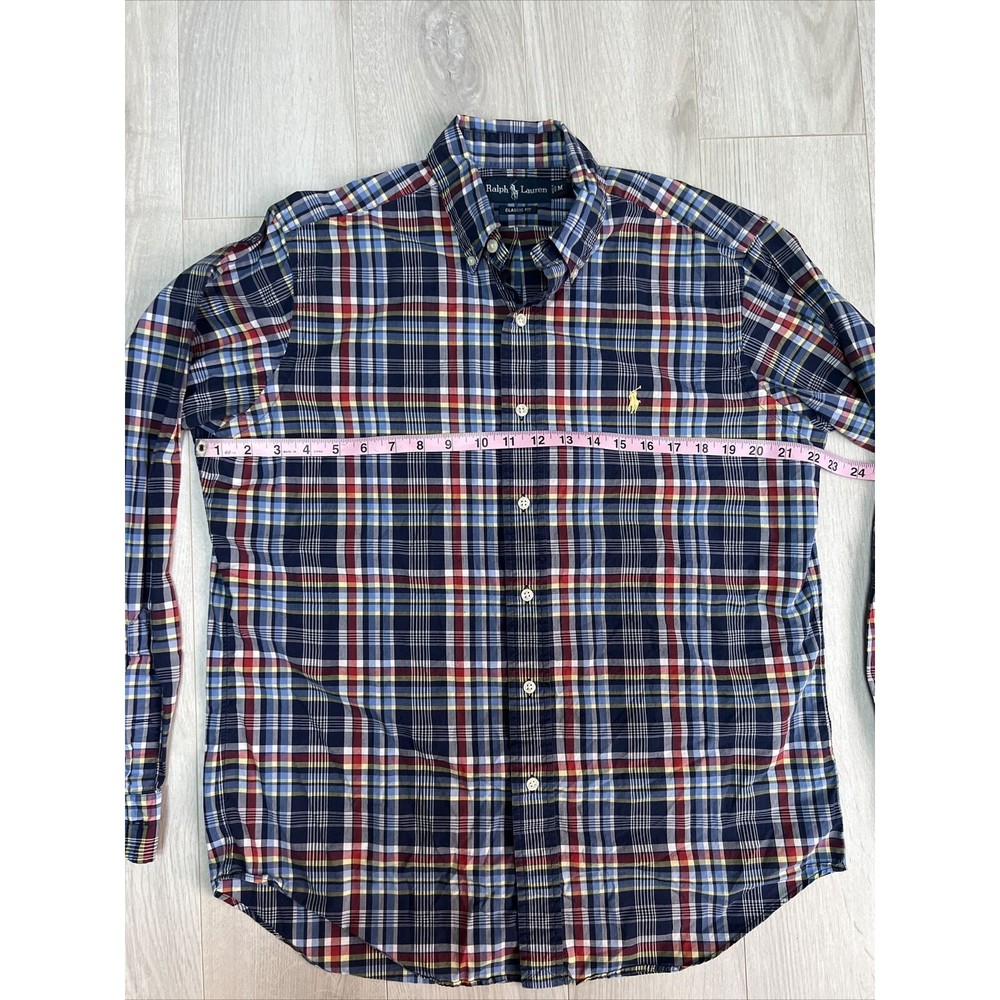 Ralph Lauren Button Down Shirt Mens Sz Medium Blue Red Plaid 100% Cotton Classic - Picture 4 of 6
